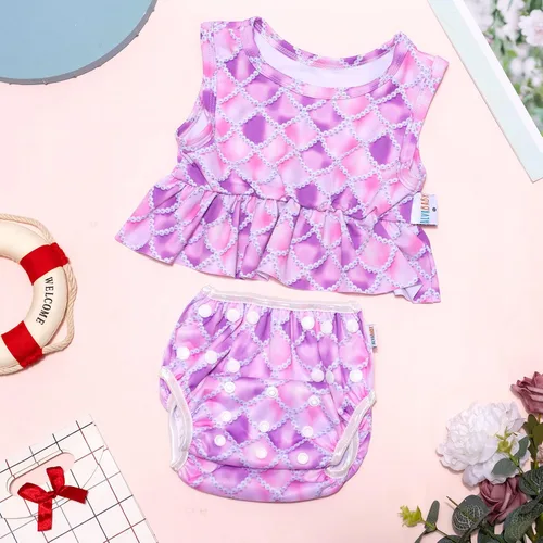 Vista 5 de ALVA Toddler Baby Girl Swimsuit,Infant Bathing Sleeveless Bikinis Swimwear,Baby Reusable Swim Diaper with Matching Top
