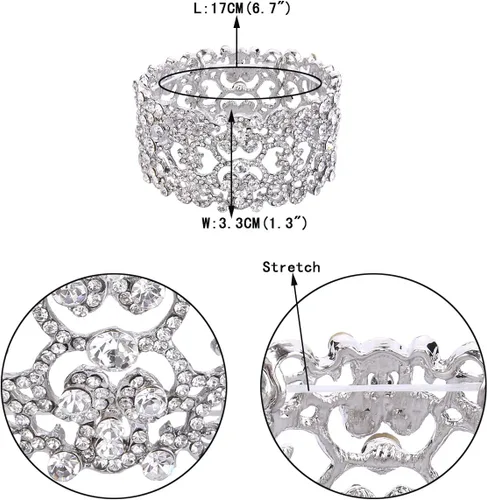 Vista 6 de EVER FAITH Pulsera elástica de cristal austríaco con corazón Art Deco para mujer, transparente