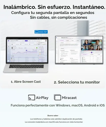 Vista 4 de Monitor portátil inalámbrico para portátil con batería, 15.6" 1080P IPS Negro