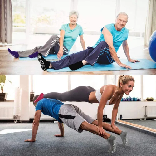 Vista 4 de Calcetines antideslizantes con agarres para yoga, pilates, bar, fitness, hospital, hogar, para mujeres y hombres