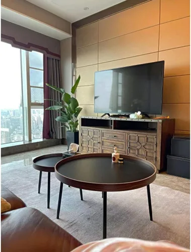 Vista 7 de Mesa de Centro Round Nesting Coffee Table Set of 2 Small Round Side Table Wooden Sofa Table with Metal Legs for Living Room Apartment Tea Table
