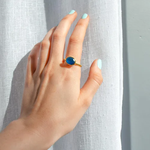 Vista 172 de Oval Birthstone Ring Bezel Set in Vermeil Gold, Sterling Silver, or Rose Gold, Stacking Birthstone Ring [rOMB]