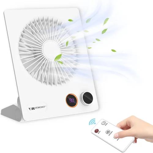 Vista 8 de Ventilador de escritorio pequeño, ventilador de mesa USB VEMONT con batería recargable de 5000 mAh, ventilador portátil personal plegable de 180°