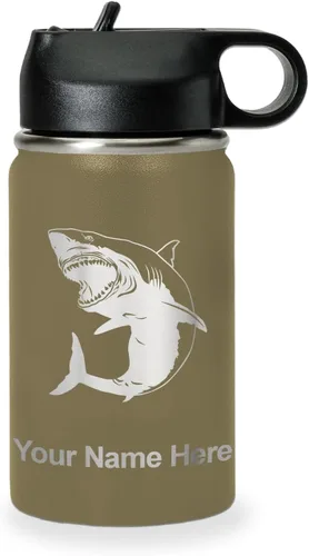 Vista 25 de LaserGram Botella de agua personalizada, gran tiburón blanco, acero inoxidable de doble pared aislada al vacío con popote superior, regalo grabado