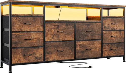 Vista 9 de Cómoda moderna de 10 cajones para soporte de TV de dormitorio Marrón rústico