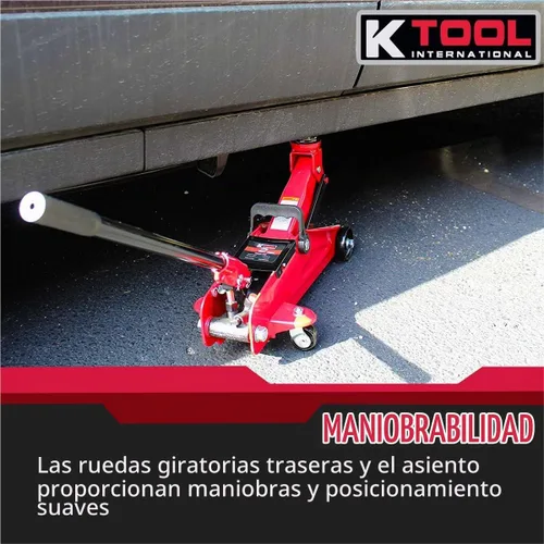Vista 6 de K Tool International Gato de servicio hidráulico 63103A, rango de elevación de 5-1/8 a 13 pulgadas, acero resistente, ruedas giratorias, protección