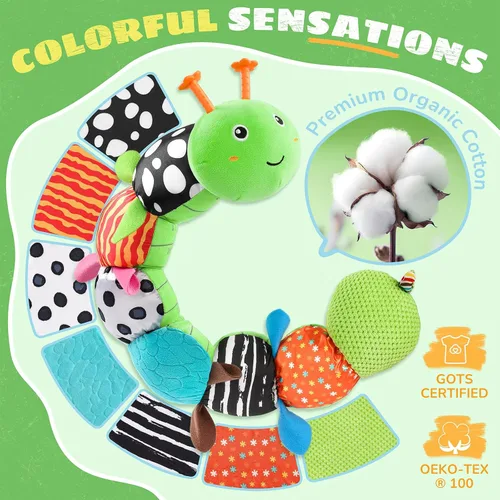 Vista 3 de AWOTOY Juguetes para bebés de 6 a 12 meses, oruga musical, animales de peluche, juguetes para bebés de 0 a 3 a 6 meses, juguetes sensoriales
