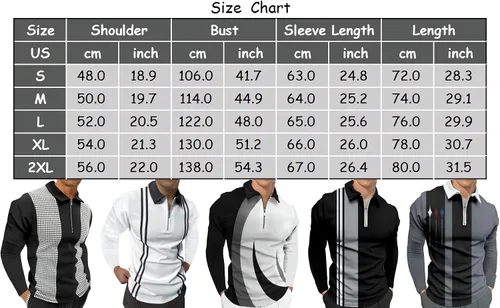 Vista 4 de Polo de manga larga para hombre, estampado con cremallera, casual, ajustada, camisas de golf