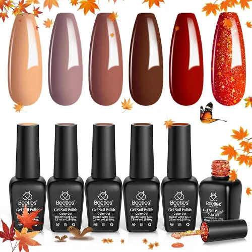 Vista 31 de Beetles - Juego de esmaltes de gel de otoño con gel floreciente, efecto A - Marrón ámbar Atracción ámbar