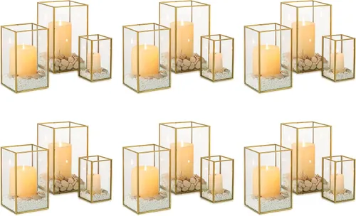 Vista 17 de NUPTIO Portavelas de Cristal Hurricane: 3 Piezas Linternas Negras Geométricas Portavelas de Velas de Pilar Linterna Decorativa Centro de Mesa