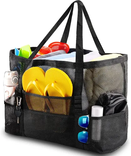 Vista 2 de SRISE Mesh Beach Bag - Large Beach Tote Bag for Family Beach Bag for Toys & Vacation Essentials