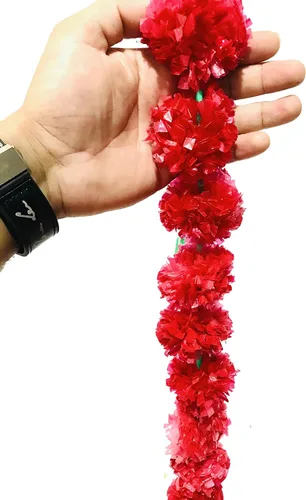 Vista 7 de Guirnalda de caléndula de 5 pies de 5 pies Decoración de manto de fiesta de boda india/americana, guirnalda de boda sintética, decoración Diwali
