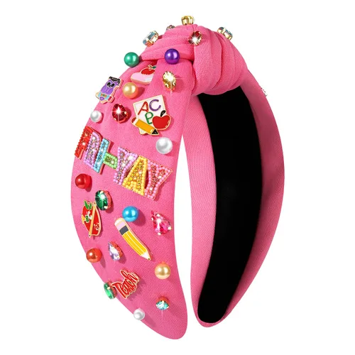 Vista 11 de Diadema para profesora para mujer, diadema anudada con perlas de cristal, trajes de regreso a clases, accesorios, regalos de agradecimiento