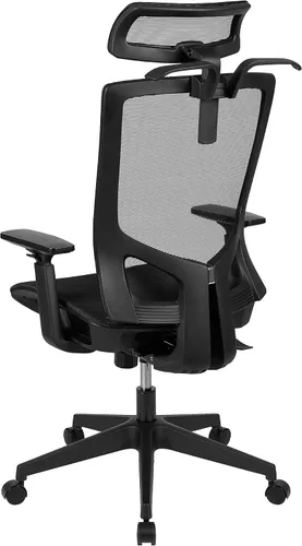 Vista 6 de Flash Furniture Layla - Silla de oficina ergonómica de malla con inclinación sincronizada, reposacabezas ajustable pivote, soporte lumbar, colgador