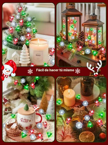 Vista 5 de Guirnalda de luces de Navidad, 10 pies, 30 LED, árbol de Navidad, Papá Noel, copo de nieve, luces de hadas, funciona con pilas, con control remoto