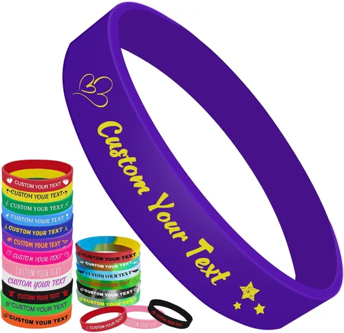 Vista 23 de Pulseras de silicona personalizadas Pulseras de goma de aduana a granel para eventos con texto de logotipo, pulseras personalizadas, regalos
