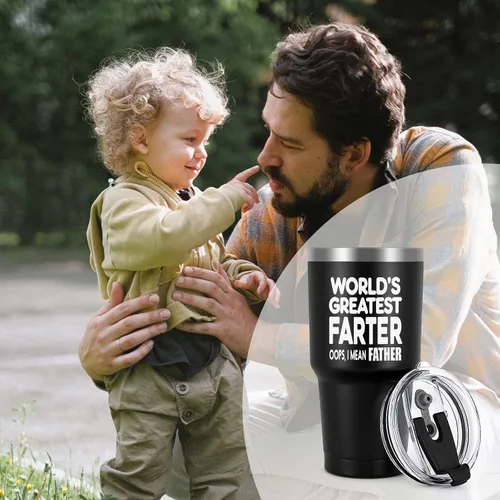 Vista 2 de Qtencas World's Greatest Farter, I Mean Father - Vaso de viaje para mejor papá, divertido regalo de cumpleaños y Navidad para papá, marido, hombres