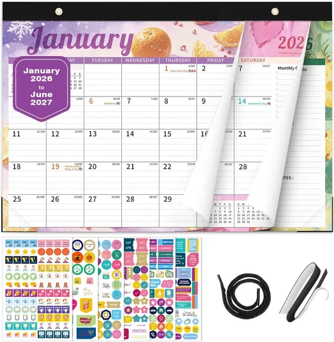Vista 10 de Ospelelf Bule Calendario 2026-2027 - Agenda mensual grande de 22 x 17 pulgadas, calendario de escritorio de 18 meses para personas mayores, oficina