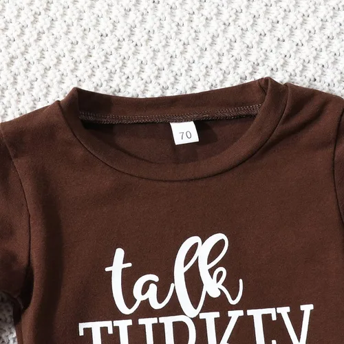 Vista 4 de Conjunto de 2 piezas con estampado de pavos de Acción de Gracias para niños pequeños, estampado de pavos de manga larga