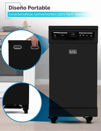 Vista 5 de LAVAVAJILLAS PORTÁTIL SOBRE RUEDAS 18" CON CAPACIDAD DE ESPACIO DE 8 PLACES DE ACERO INOXIDABLE CON CONECTO DE GRIFO BLACK+DECKER Capacidad