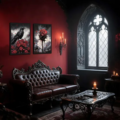 Vista 2 de Lienzo de pared de Halloween con marco de madera gótica para sala de estar, juego de 3 impresiones románticas de cuervo y mariposa, decoración