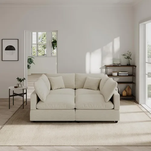 Vista 30 de Sofá seccional moderno de lino en forma de L para sala de estar, sofás modulares con relleno de plumón, fundas de cojín de sofá desmontables, sofá
