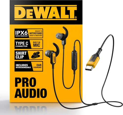 Vista 10 de DEWALT Auriculares con cable de alta resistencia con micrófono, auriculares con cable para obra 3.5mm, auriculares resistentes al agua de 3.5mm
