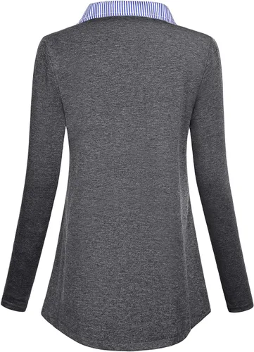 Vista 2 de SeSe Code - Camiseta de manga larga para mujer, cuello de contraste, plisado, túnica de oficina