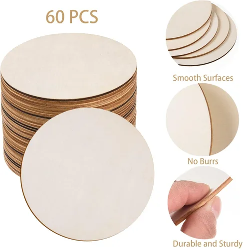 Vista 3 de 60 círculos de madera de 6 pulgadas para manualidades, círculos de madera sin terminar, redondos naturales, discos de madera en blanco