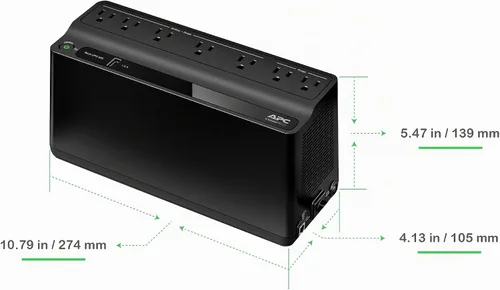 Vista 5 de APC Respaldo de batería de UPS y protector contra sobretensiones, fuente de alimentación de batería de respaldo de 600 VA, respaldo BE600M1