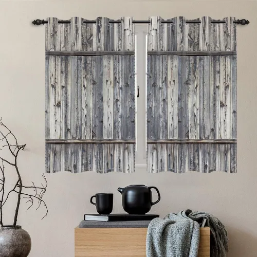Vista 83 de Cortinas rústicas para ventana de puerta de granero, puerta de madera gris, puerta de garaje, tratamiento de ventana para sala de estar, dormitorio