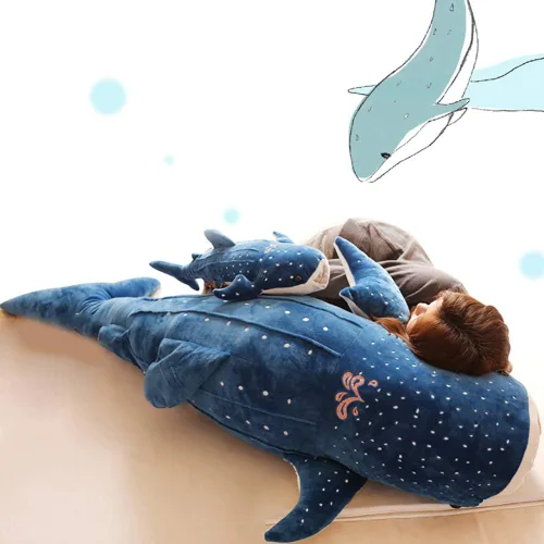 Vista 4 de Peluche de animal de tiburón ballena de peluche, cojín de felpa suave para sofá, cojín de espalda, almohada para abrazar para niños y adultos