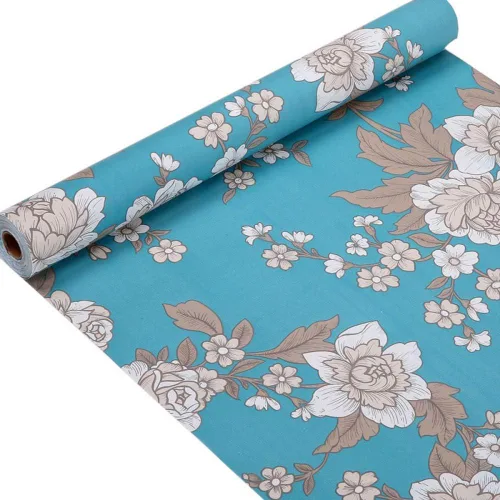 Vista 3 de PoetryHome Papel de contacto floral verde azulado autoadhesivo para estantes, cajón, aparador, papel tapiz floral para despegar y pegar, 17.7 x 117