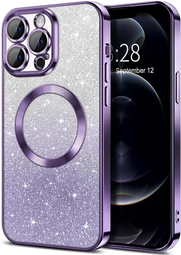 Vista 79 de Hython Funda para iPhone 13 Pro transparente con purpurina magnética [compatible con MagSafe] Protector completo de lente de cámara delgado