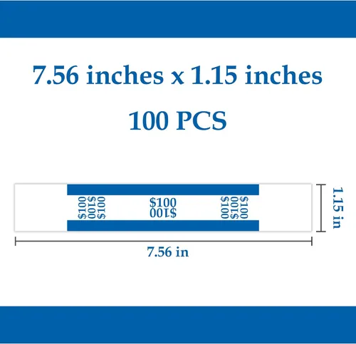 Vista 3 de L LIKED 100 correas de moneda bandas de dinero - Autosellado (azul $100) Envoltorios de billetes, 100 PC, papel kraft, para bancos, minoristas