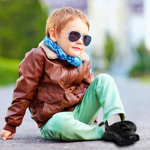 Vista 5 de Tenis de cuero con suela de velcro para niños, elegante zapato casual activo ideal para la escuela y los deportes