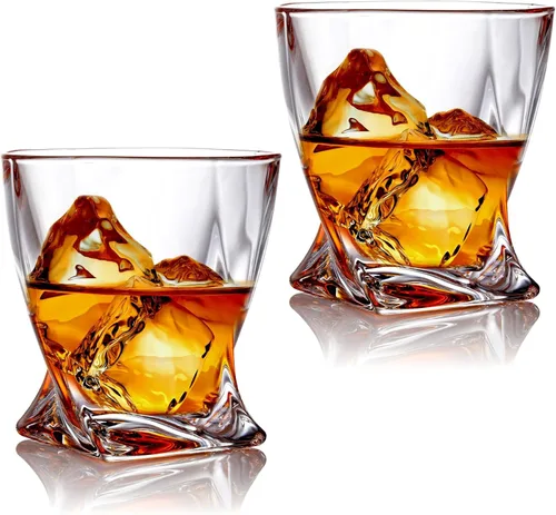 Vista 4 de Bezrat Juego de 6 vasos de whisky – Vasos de chupito multiestilo – Vasos escoceses de 10 onzas – Vasos de roca Barware para whisky, Bourbon, bebidas
