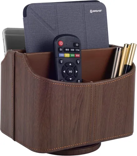 Vista 16 de Soporte de cuero para control remoto giratorio de 360 grados, organizador giratorio de escritorio para mandos a distancia de TV, bolígrafo, Beige
