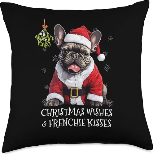 Vista 5 de Frenchy Christmas Greeting French Bulldog Mom Kids Lindo perro francés cachorro Misteltoe Navidad Bulldog Francés, 16 x 16 pulgadas, multicolor