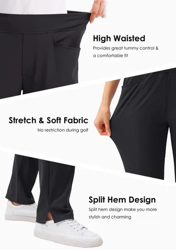 Vista 5 de SANTINY Women's Golf Pants with 3 Pockets Stretch High Waisted Pull on Pants for Women Travel Work Casual
