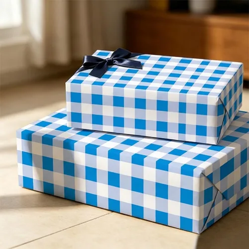Vista 3 de Burymento Papel de regalo de tablero de ajedrez azul, papel de regalo para cumpleaños, baby shower, San Valentín, día de la madre, graduación, boda