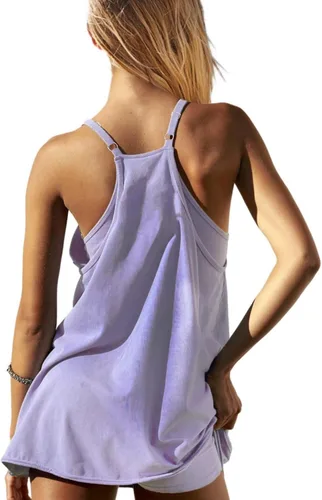 Vista 2 de Enterizo de entrenamiento para mujer con pantalones cortos debajo, sin mangas, tirantes delgados, trajes atléticos, trajes casuales de vacaciones