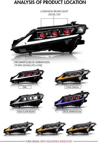 Vista 3 de TT-ABC Mods - Faros delanteros de triple haz para Toyota Camry 8ª generación 2018-2023 Full LED (un par)