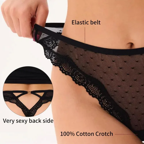 Vista 2 de Women's Lace Thongs T Back Sexy Lingerie Underwear Mesh Panties Bridal Floral Hollowed Tangas