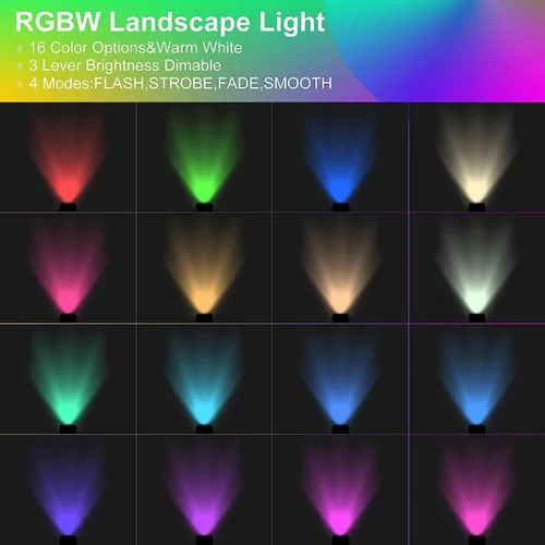 Vista 5 de Iluminación de paisaje RGB de 6 W de bajo voltaje, 16 luces de paisaje que cambian de color, foco de color al aire libre de 12V ~ 24V para jardín