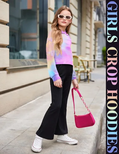 Vista 6 de Arshiner - Sudadera corta con capucha y manga larga con teñido batik para niñas