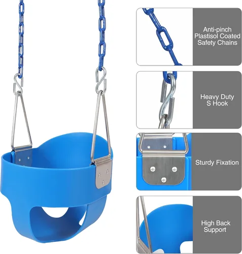 Vista 3 de RedSwing Asiento de Columpio de Cubo con Respaldo Alto para Niños Pequeños con Cadenas Recubiertas, Asiento de Columpio Resistente para Niños