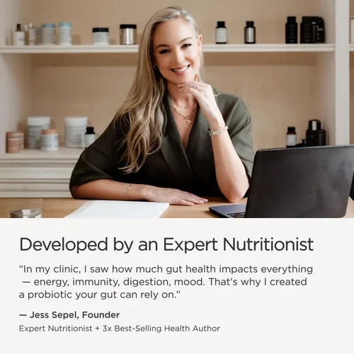 Vista 8 de JSHealth Suplemento probiótico multicepa. Fórmula avanzada para la salud intestinal con 5 cepas clínicamente estudiadas. Estable en el estante