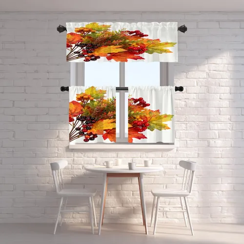 Vista 52 de Shrahala Orange Autumn Autumn Blackout Curtain Tiers, Fall Kitchen Valance Light Blocking Tier Drapes with Rod Pocket, 2 Pack 26 X 24 in