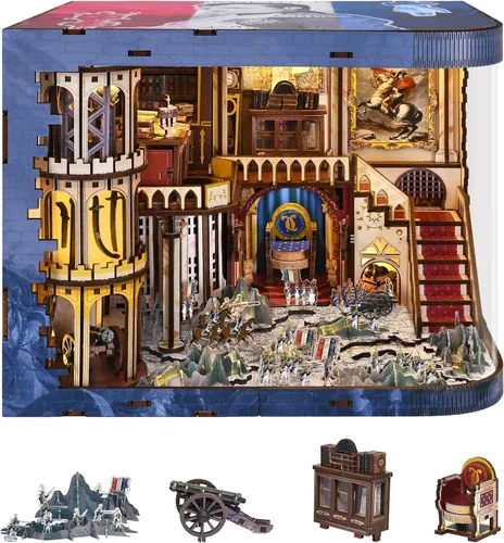 Vista 11 de CCCDF - Kit de manualidades para rincón de lectura de biblioteca, kit de casa de muñecas en miniatura, rompecabezas de madera 3D con luces LED